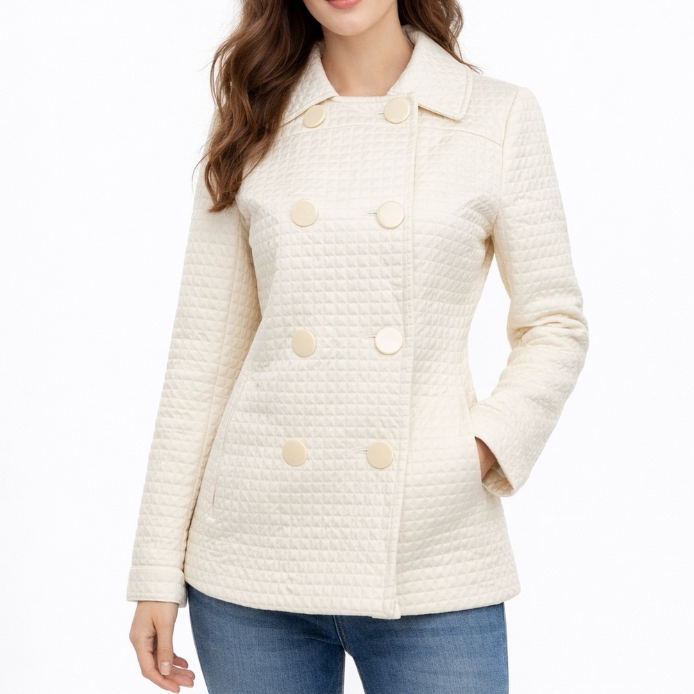 bebe Cream Quilted Double-Breasted Pea Coat